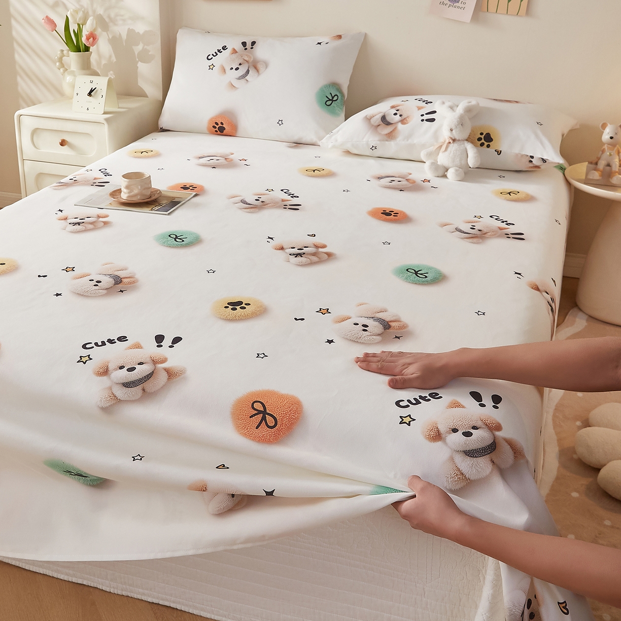 91家纺网 家纺一手货源 找家纺 家品罗兰 2026新款数码印花5D加厚老粗布床单单件双人家用特厚被单三件套学生宿舍床单凉席 小可爱