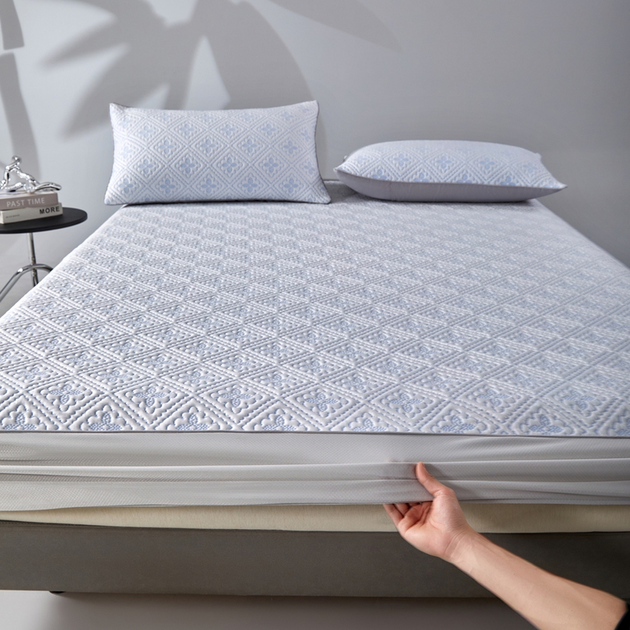 91家纺网 家纺一手货源 找家纺 满座家居 2026新款乙纶高冰凉感高分子PE凉席床笠款冰丝席三件套 芸禧