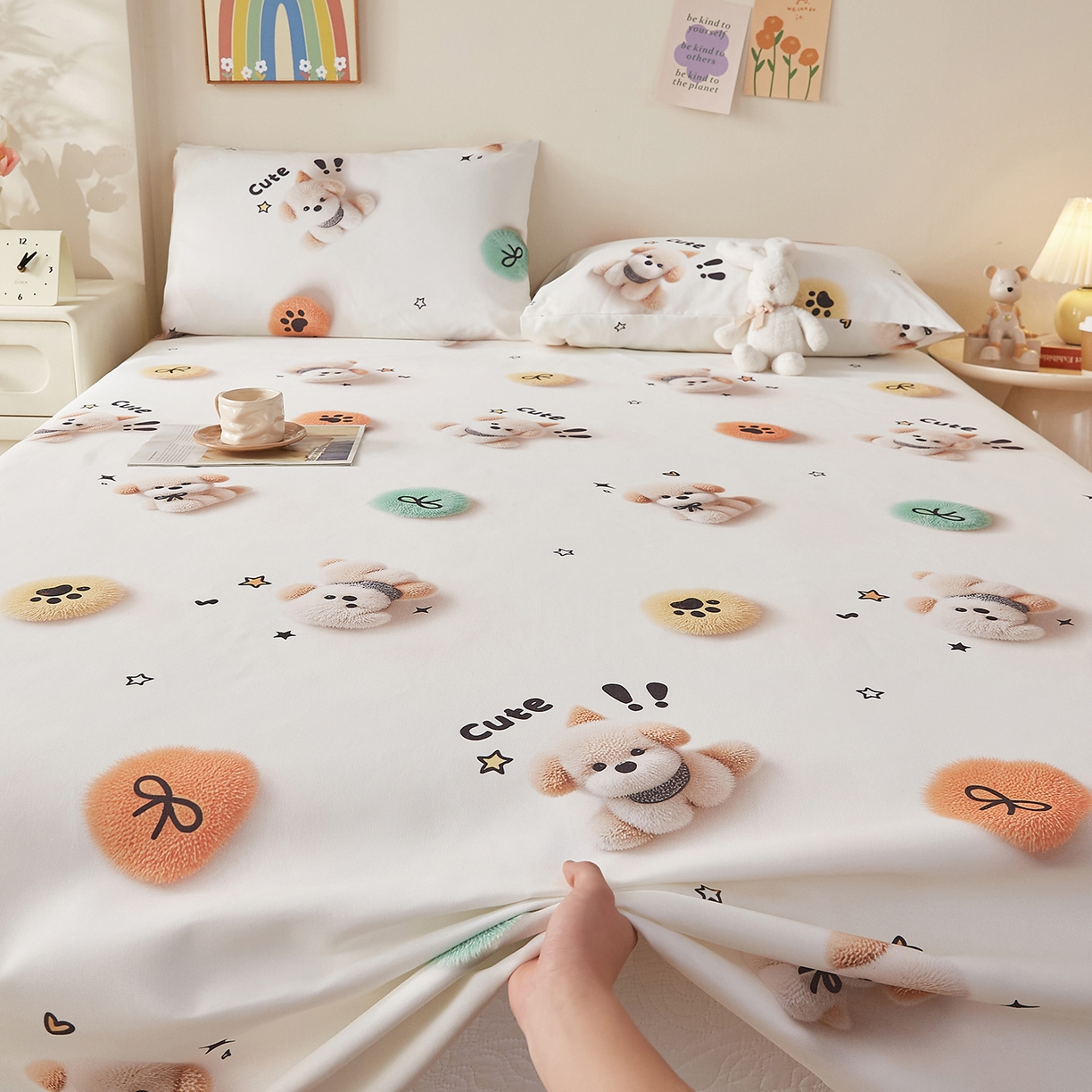 91家纺网 家纺一手货源 找家纺 家品罗兰 2026新款数码印花5D加厚老粗布床单单件双人家用特厚被单三件套学生宿舍床单凉席 小可爱