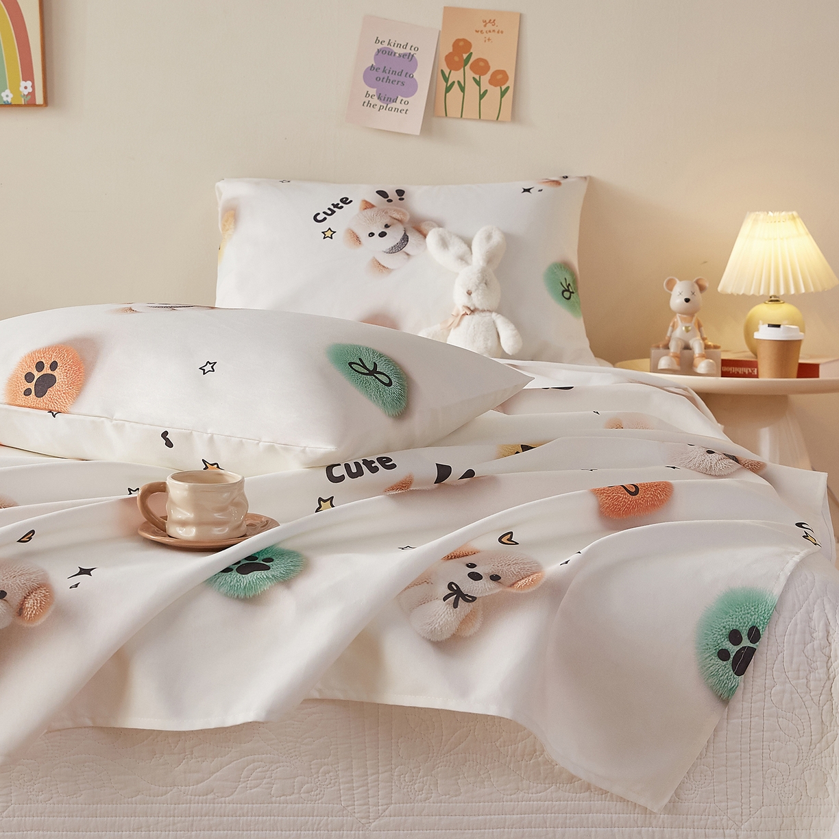 91家纺网 家纺一手货源 找家纺 家品罗兰 2026新款数码印花5D加厚老粗布床单单件双人家用特厚被单三件套学生宿舍床单凉席 小可爱