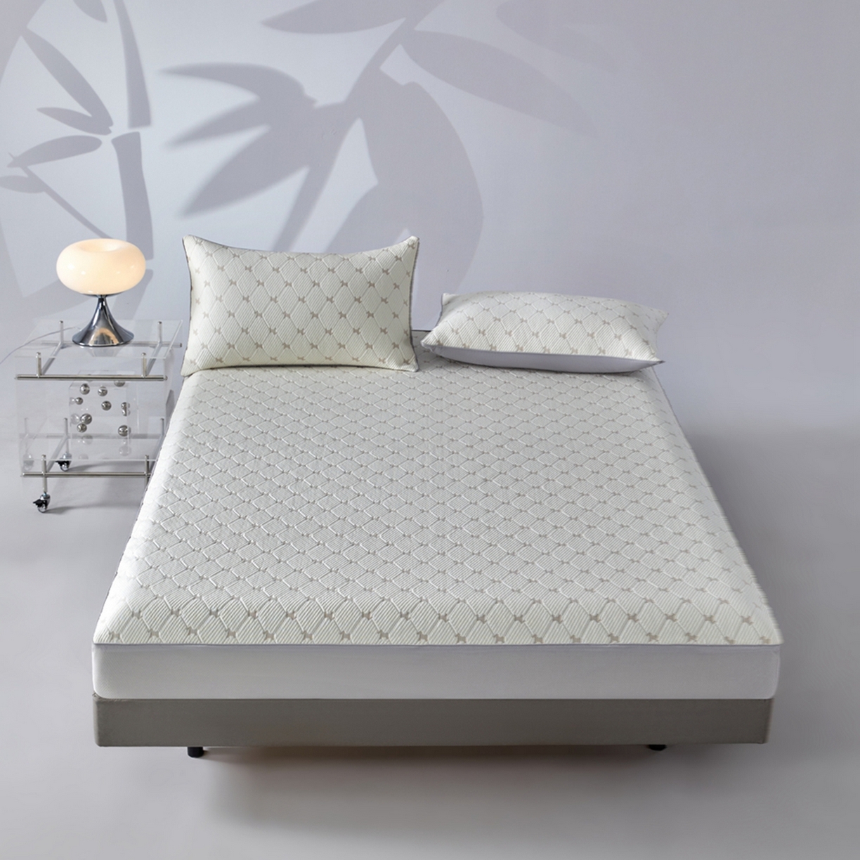 91家纺网 家纺一手货源 找家纺 满座家居 2026新款乙纶高冰凉感高分子PE凉席床笠款冰丝席三件套 锦驭