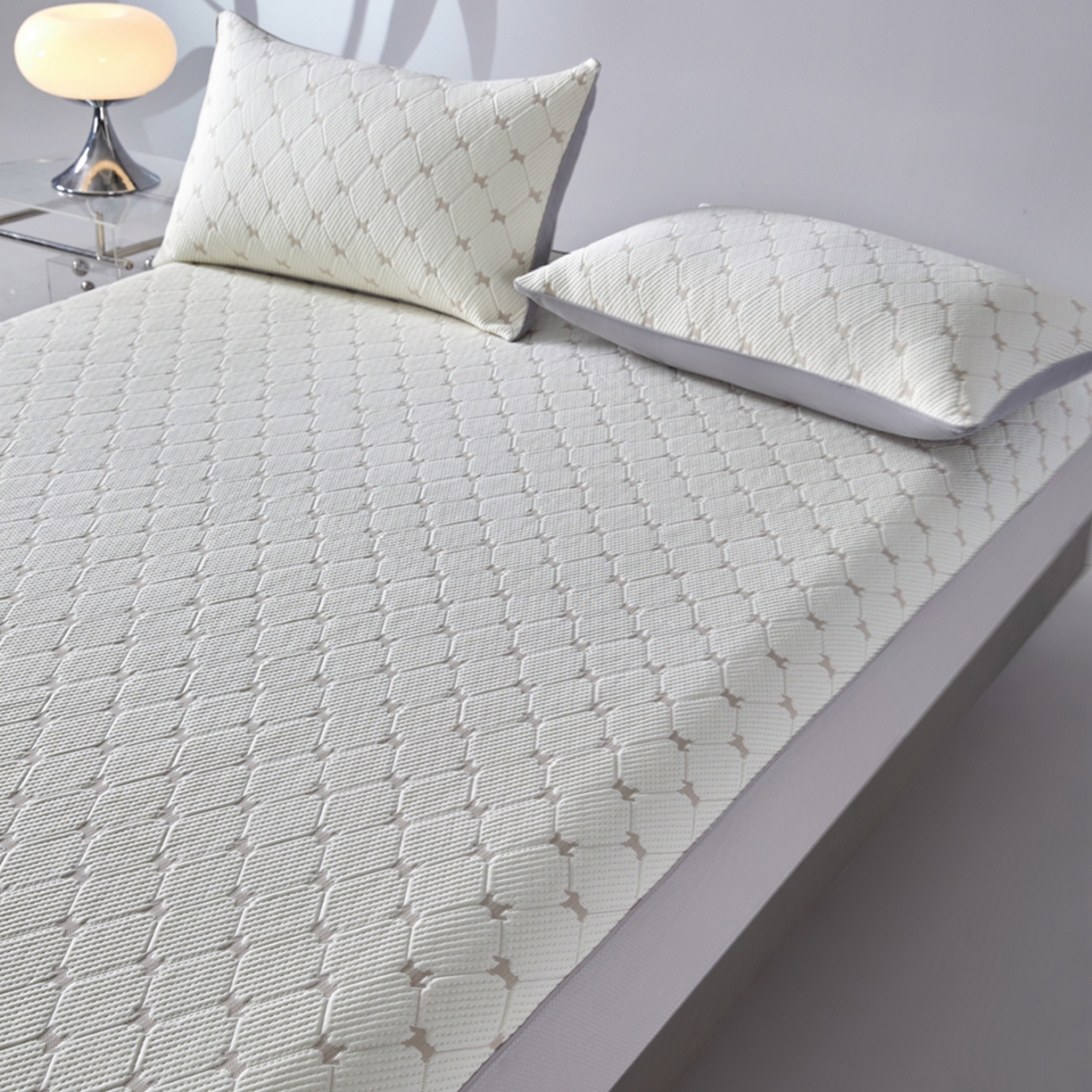 91家纺网 家纺一手货源 找家纺 满座家居 2026新款乙纶高冰凉感高分子PE凉席床笠款冰丝席三件套 锦驭