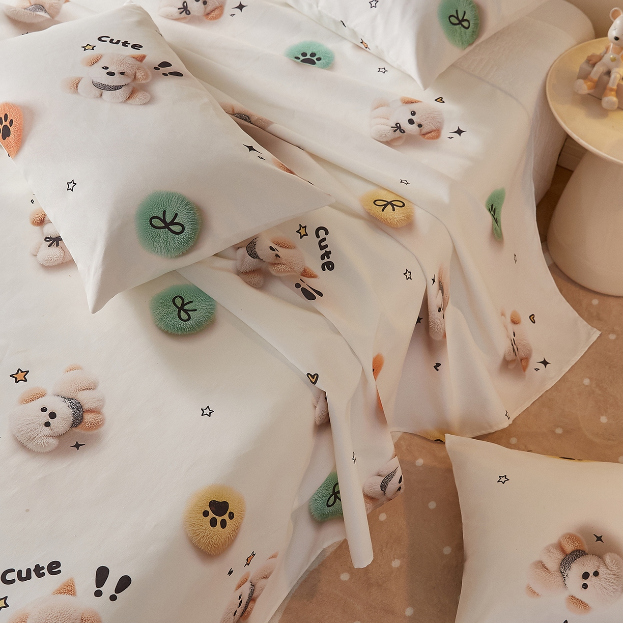 91家纺网 家纺一手货源 找家纺 家品罗兰 2026新款数码印花5D加厚老粗布床单单件双人家用特厚被单三件套学生宿舍床单凉席 小可爱