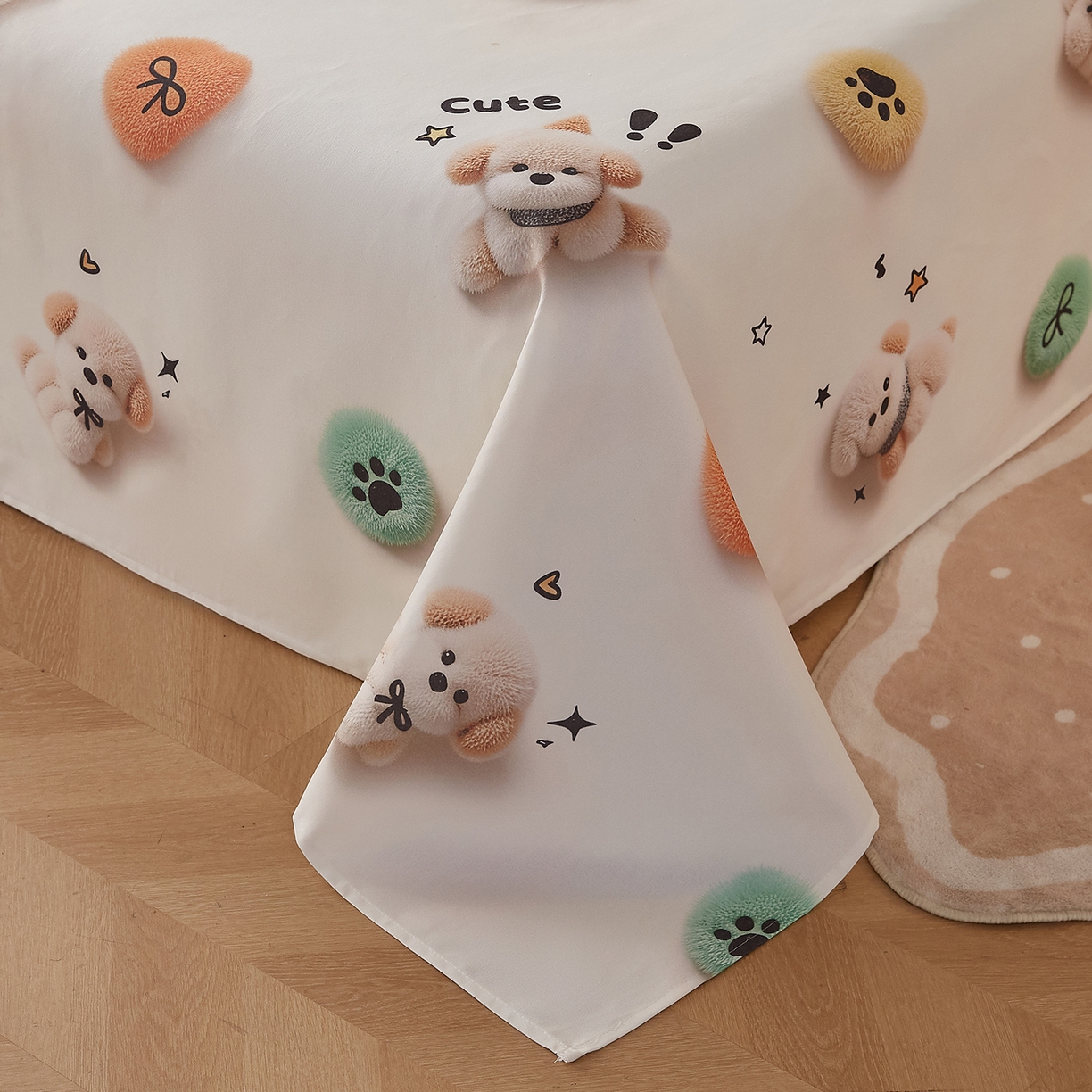 91家纺网 家纺一手货源 找家纺 家品罗兰 2026新款数码印花5D加厚老粗布床单单件双人家用特厚被单三件套学生宿舍床单凉席 小可爱