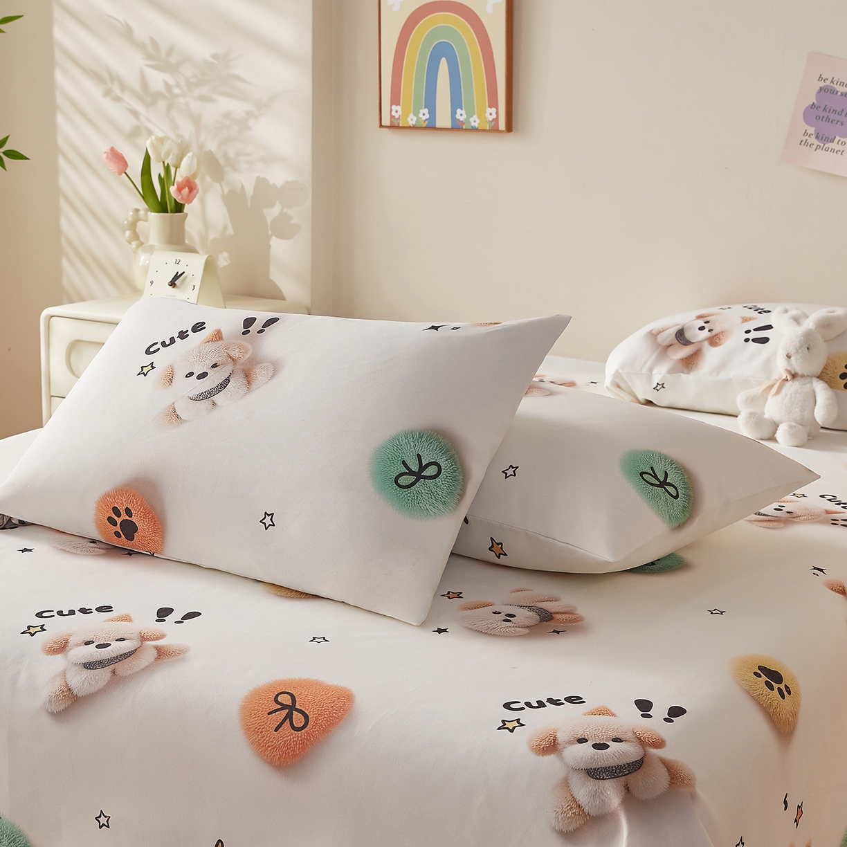 91家纺网 家纺一手货源 找家纺 家品罗兰 2026新款数码印花5D加厚老粗布床单单件双人家用特厚被单三件套学生宿舍床单凉席 小可爱