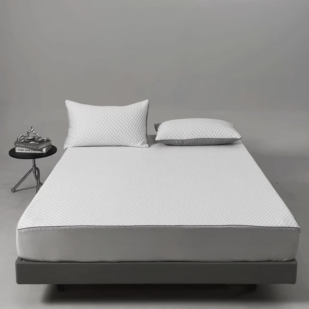 91家纺网 家纺一手货源 找家纺 满座家居 2026新款乙纶高冰凉感高分子PE凉席床笠款冰丝席三件套 简奢