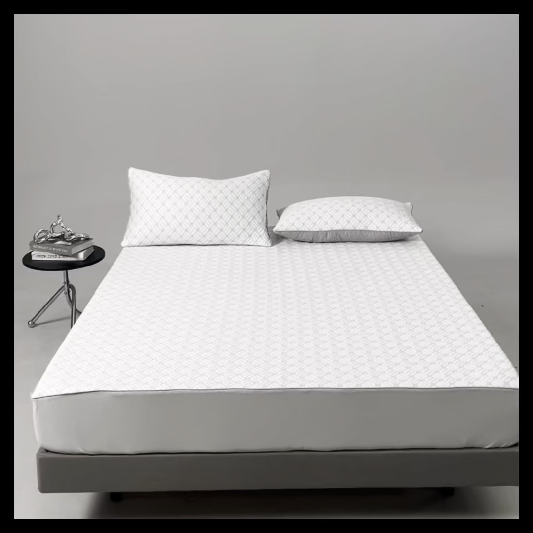 91家纺网 家纺一手货源 找家纺 满座家居 2026新款乙纶高冰凉感高分子PE凉席床笠款冰丝席三件套 清澜