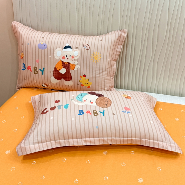 91家纺网 家纺一手货源 找家纺 红日子纺织品 2026新款13070全棉纯棉数码印花大版印花四件套 小象乐园-桔