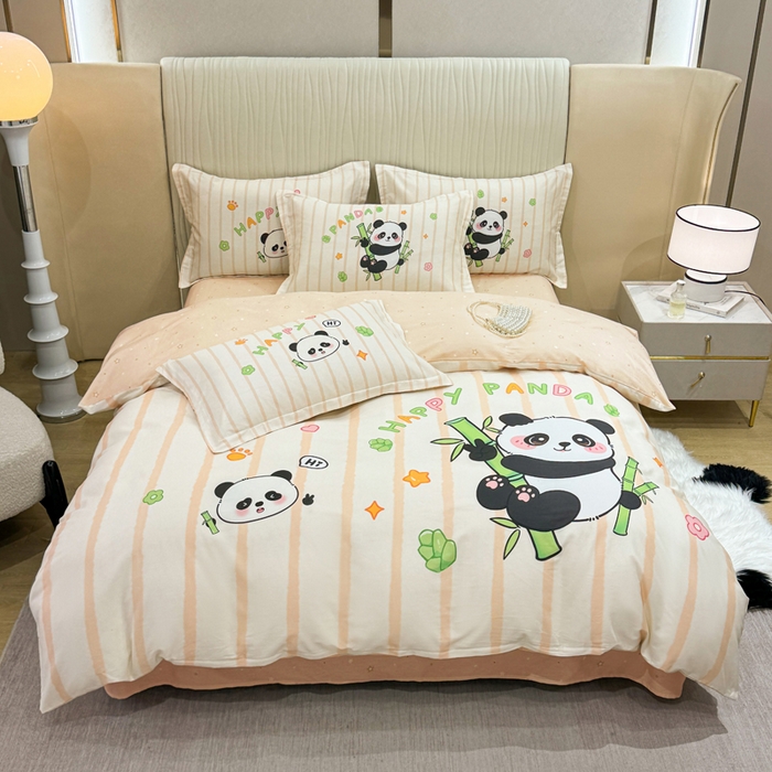 红日子纺织品 2026新款13070全棉纯棉数码印花大版印花四件套 熊猫抱竹-卡