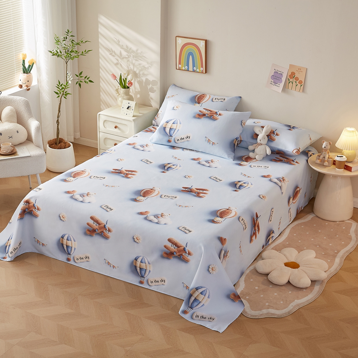 91家纺网 家纺一手货源 找家纺 家品罗兰 2026新款数码印花5D加厚老粗布床单单件双人家用特厚被单三件套学生宿舍床单凉席 飞行中队