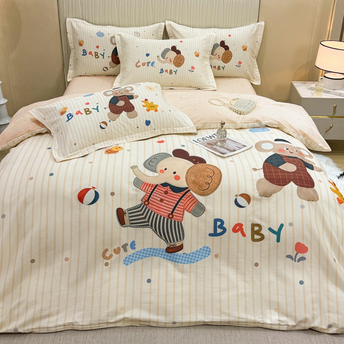 91家纺网 家纺一手货源 找家纺 红日子纺织品 2026新款13070全棉纯棉数码印花大版印花四件套 小象乐园-卡