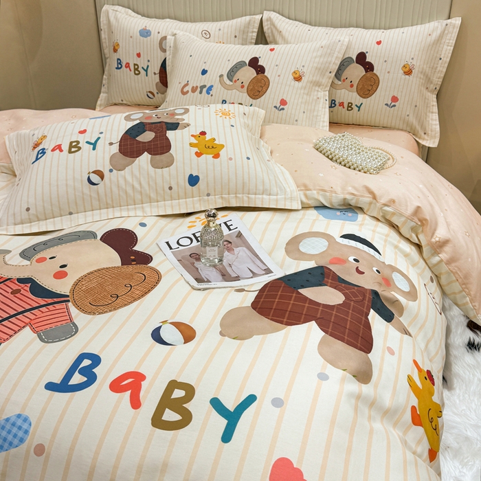 91家纺网 家纺一手货源 找家纺 红日子纺织品 2026新款13070全棉纯棉数码印花大版印花四件套 小象乐园-卡