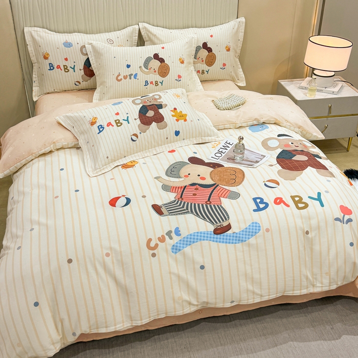 91家纺网 家纺一手货源 找家纺 红日子纺织品 2026新款13070全棉纯棉数码印花大版印花四件套 小象乐园-卡