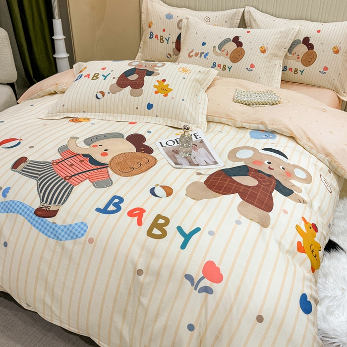 91家纺网 家纺一手货源 找家纺 红日子纺织品 2026新款13070全棉纯棉数码印花大版印花四件套 小象乐园-卡