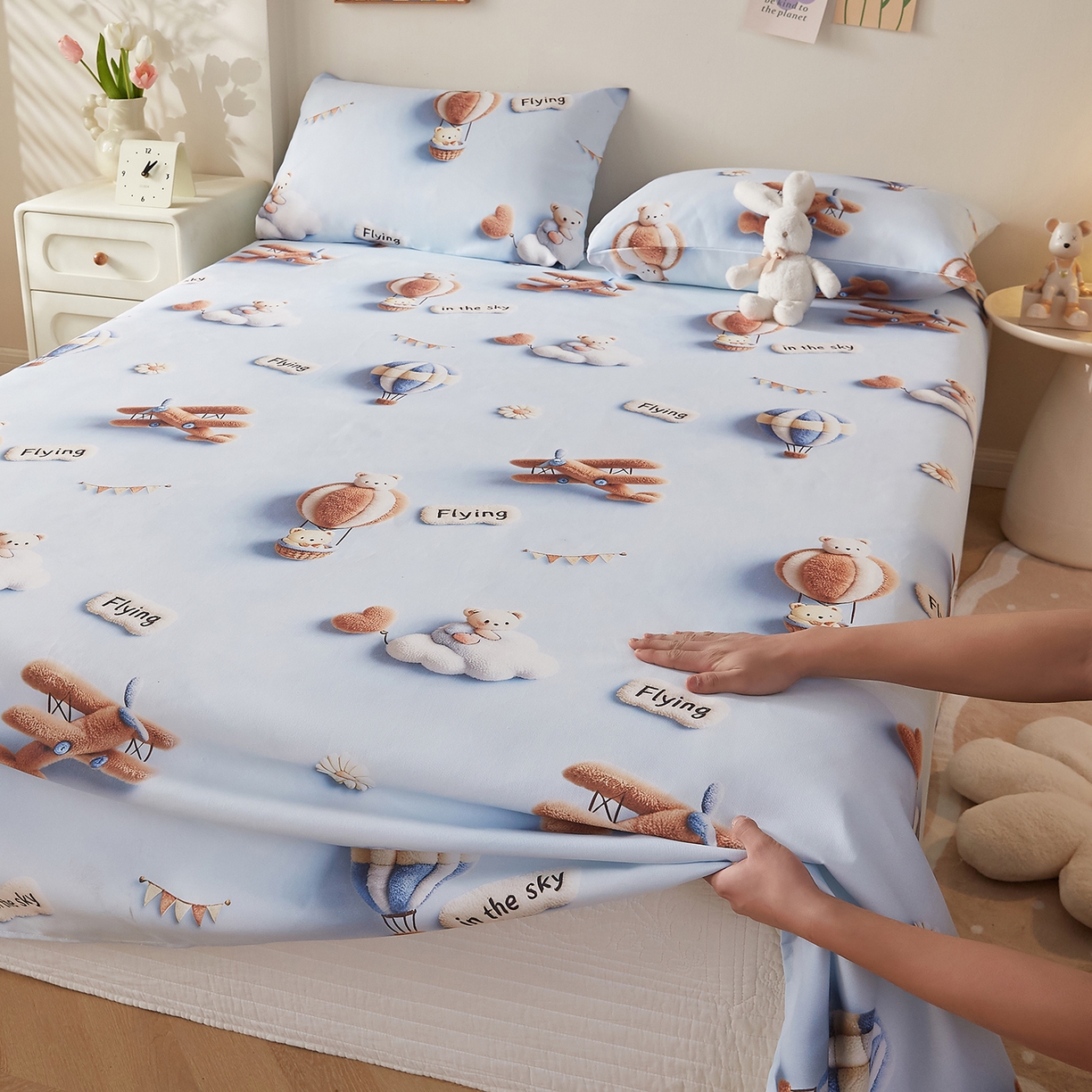 91家纺网 家纺一手货源 找家纺 家品罗兰 2026新款数码印花5D加厚老粗布床单单件双人家用特厚被单三件套学生宿舍床单凉席 飞行中队