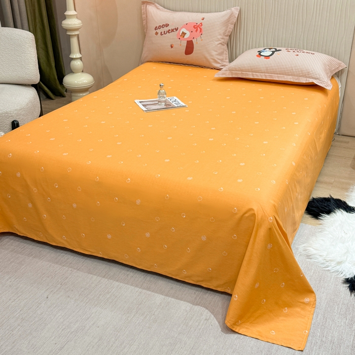 91家纺网 家纺一手货源 找家纺 红日子纺织品 2026新款13070全棉纯棉数码印花大版印花四件套 幸运蓝格-桔