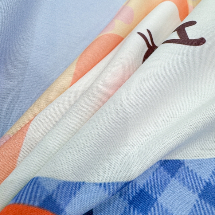 91家纺网 家纺一手货源 找家纺 红日子纺织品 2026新款13070全棉纯棉数码印花大版印花四件套 萌趣小兔-紫