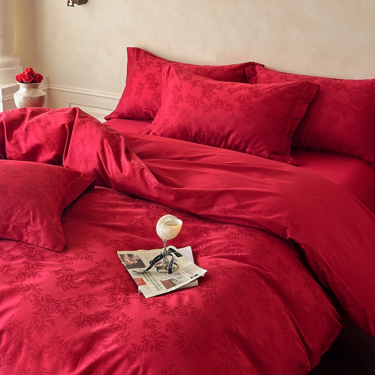 91家纺网 家纺一手货源 找家纺 （总）ONE TWO ONE 121 2026新款100s长绒棉全棉纯棉床上用品结婚四件套刺绣款-落日女神