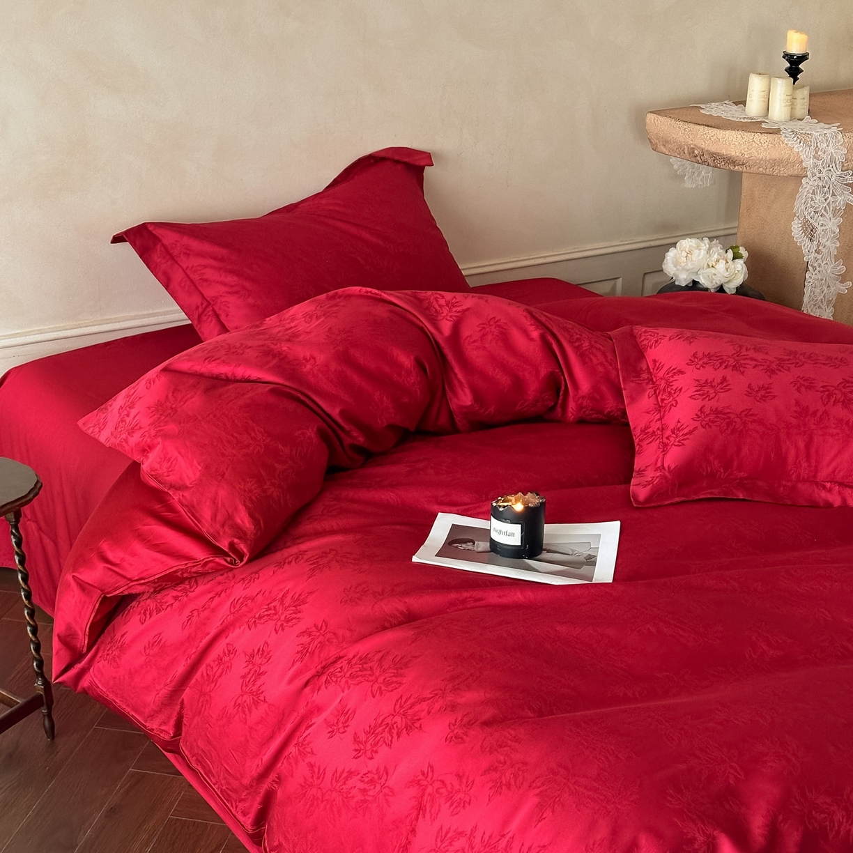 91家纺网 家纺一手货源 找家纺 （总）ONE TWO ONE 121 2026新款100s长绒棉全棉纯棉床上用品结婚四件套刺绣款-落日女神