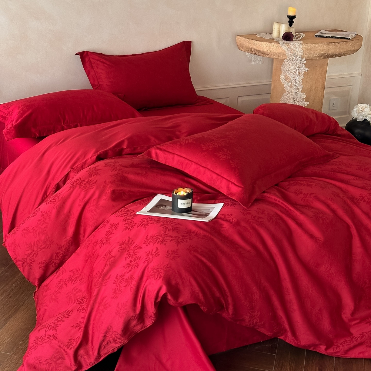 91家纺网 家纺一手货源 找家纺 （总）ONE TWO ONE 121 2026新款100s长绒棉全棉纯棉床上用品结婚四件套刺绣款-落日女神