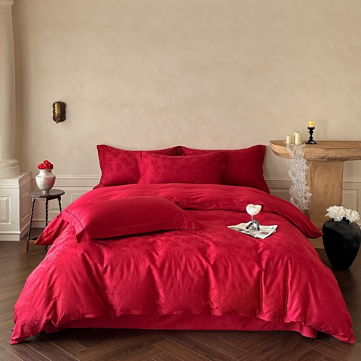 91家纺网 家纺一手货源 找家纺 （总）ONE TWO ONE 121 2026新款100s长绒棉全棉纯棉床上用品结婚四件套刺绣款-落日女神