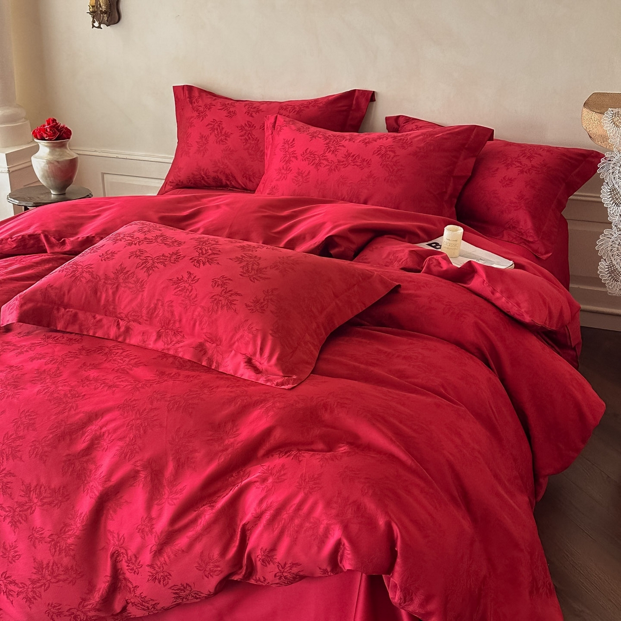 91家纺网 家纺一手货源 找家纺 （总）ONE TWO ONE 121 2026新款100s长绒棉全棉纯棉床上用品结婚四件套刺绣款-落日女神