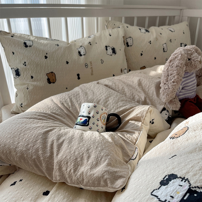 91家纺网 家纺一手货源 找家纺 （总）贝扬思家纺 2026新款高品质A类泡芙纱普通款四件套-110g-(软软糯糯小红书推荐~)