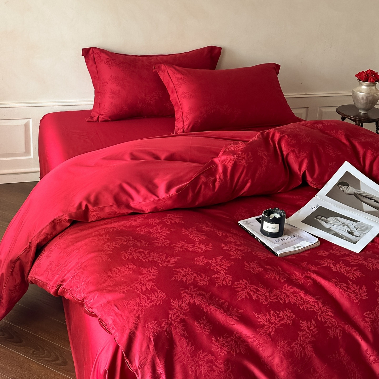 91家纺网 家纺一手货源 找家纺 （总）ONE TWO ONE 121 2026新款100s长绒棉全棉纯棉床上用品结婚四件套刺绣款-落日女神