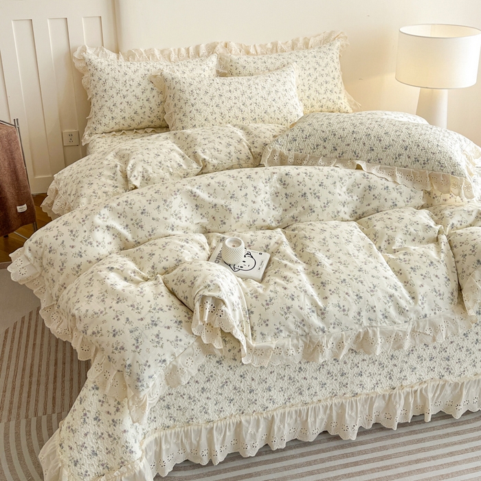 91家纺网 家纺一手货源 找家纺 （总）羽爱家纺 2026新款全棉水洗韩版花边床盖四件套