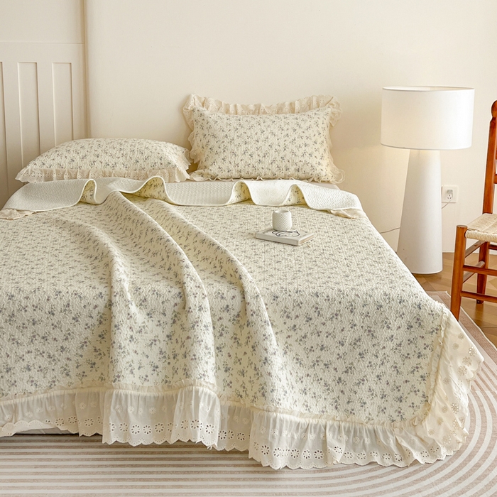 91家纺网 家纺一手货源 找家纺 （总）羽爱家纺 2026新款全棉水洗韩版花边床盖四件套
