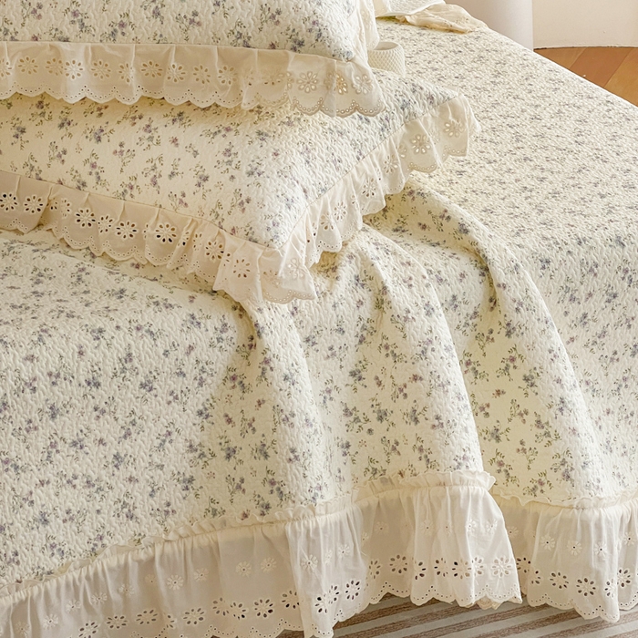 91家纺网 家纺一手货源 找家纺 （总）羽爱家纺 2026新款全棉水洗韩版花边床盖四件套