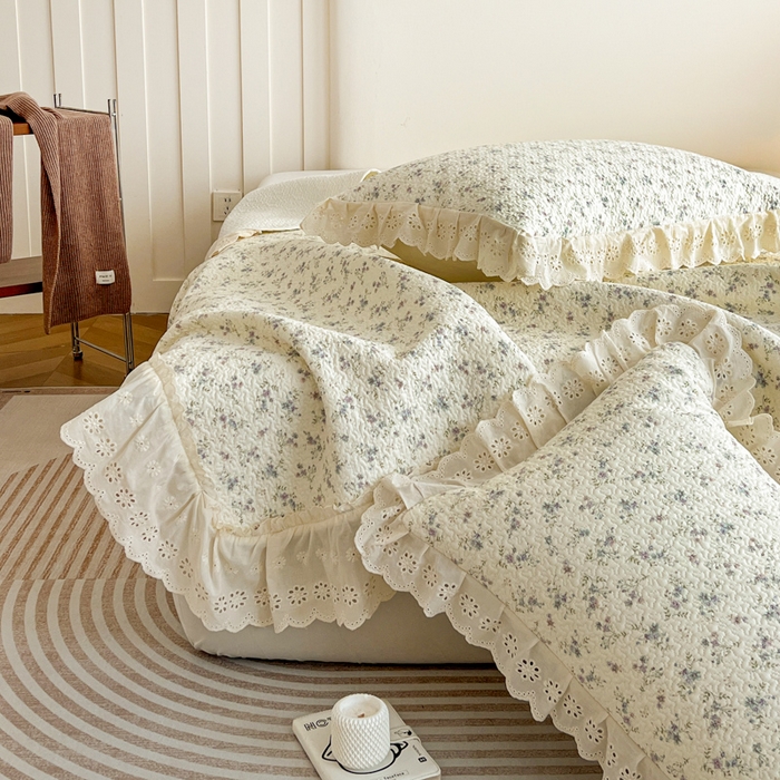 91家纺网 家纺一手货源 找家纺 （总）羽爱家纺 2026新款全棉水洗韩版花边床盖四件套