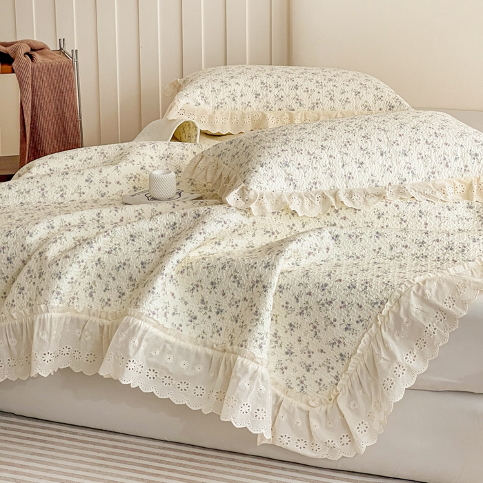 91家纺网 家纺一手货源 找家纺 （总）羽爱家纺 2026新款全棉水洗韩版花边床盖四件套