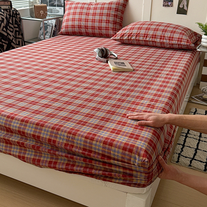 大柏树 2026新款全棉纯棉水洗棉单床笠单品床笠床笠单件 布雷红