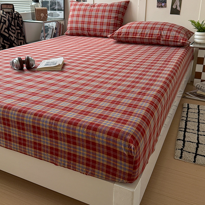 91家纺网 家纺一手货源 找家纺 大柏树 2026新款全棉纯棉水洗棉单床笠单品床笠床笠单件 布雷红