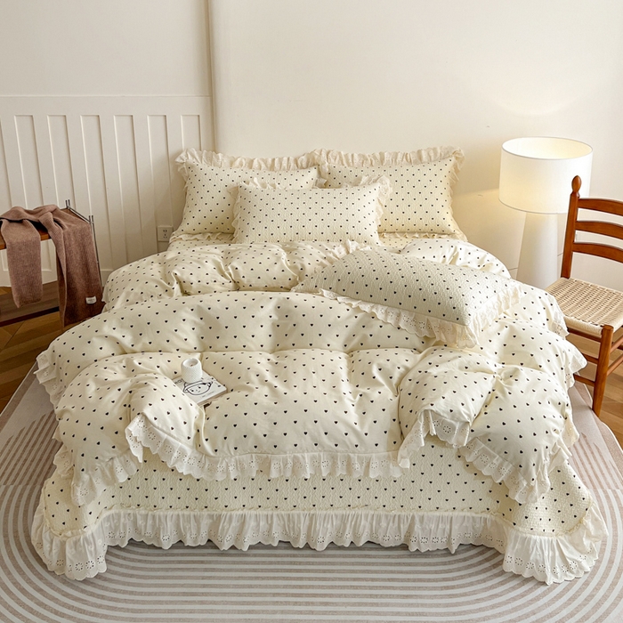 91家纺网 家纺一手货源 找家纺 （总）羽爱家纺 2026新款全棉水洗韩版花边床盖四件套