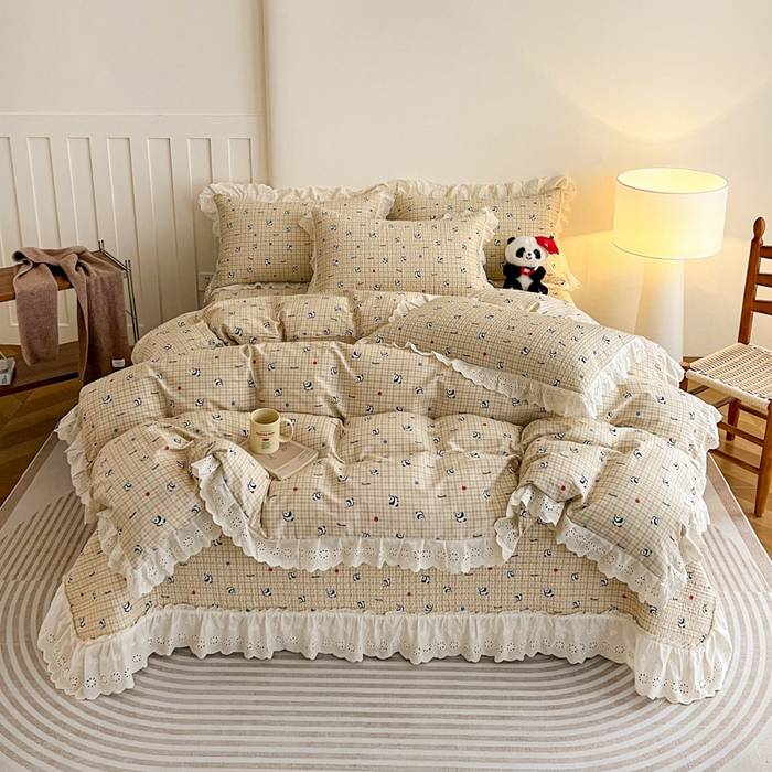 91家纺网 家纺一手货源 找家纺 （总）羽爱家纺 2026新款全棉水洗韩版花边床盖四件套