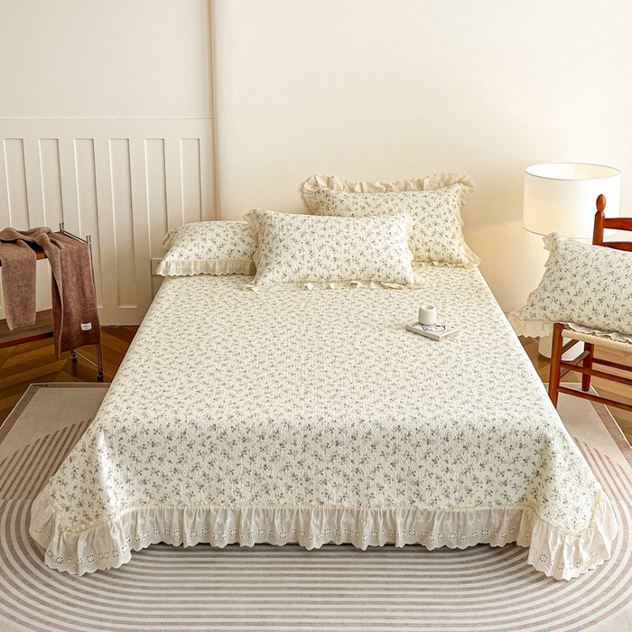 91家纺网 家纺一手货源 找家纺 羽爱家纺 2026新款全棉水洗韩版花边床盖四件套 安然花语