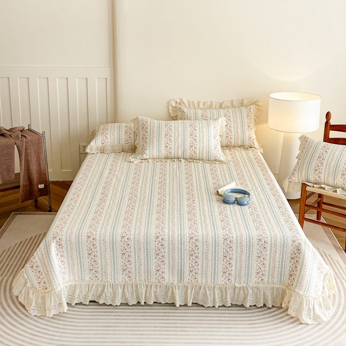 91家纺网 家纺一手货源 找家纺 羽爱家纺 2026新款全棉水洗韩版花边床盖四件套 步步生莲