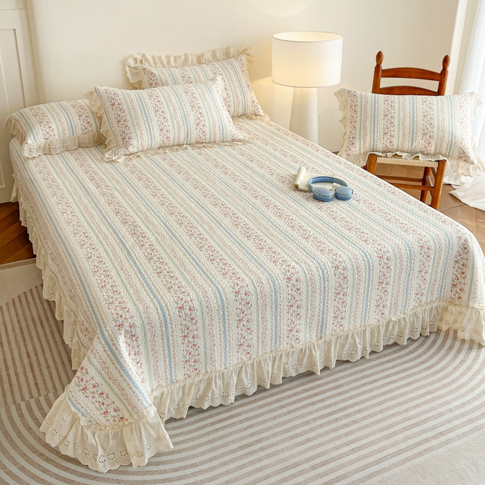 91家纺网 家纺一手货源 找家纺 羽爱家纺 2026新款全棉水洗韩版花边床盖四件套 步步生莲