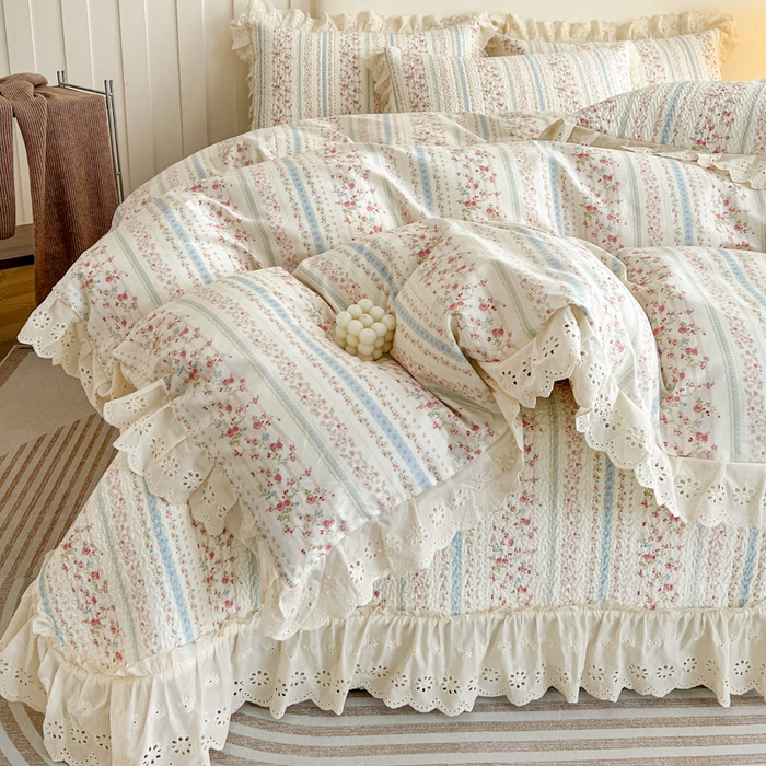 91家纺网 家纺一手货源 找家纺 羽爱家纺 2026新款全棉水洗韩版花边床盖四件套 步步生莲