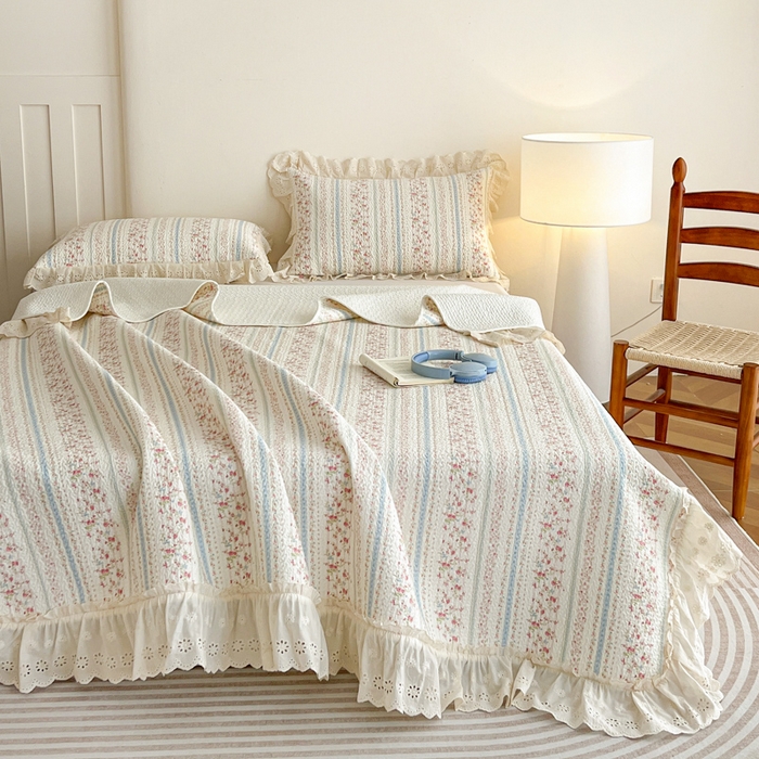 91家纺网 家纺一手货源 找家纺 羽爱家纺 2026新款全棉水洗韩版花边床盖四件套 步步生莲