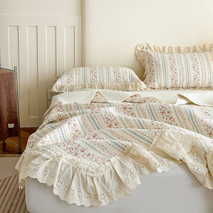 91家纺网 家纺一手货源 找家纺 羽爱家纺 2026新款全棉水洗韩版花边床盖四件套 步步生莲