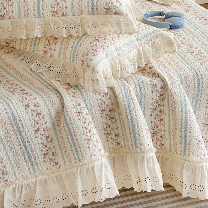 91家纺网 家纺一手货源 找家纺 羽爱家纺 2026新款全棉水洗韩版花边床盖四件套 步步生莲