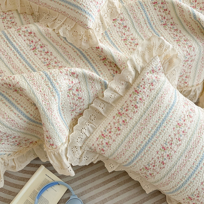 91家纺网 家纺一手货源 找家纺 羽爱家纺 2026新款全棉水洗韩版花边床盖四件套 步步生莲