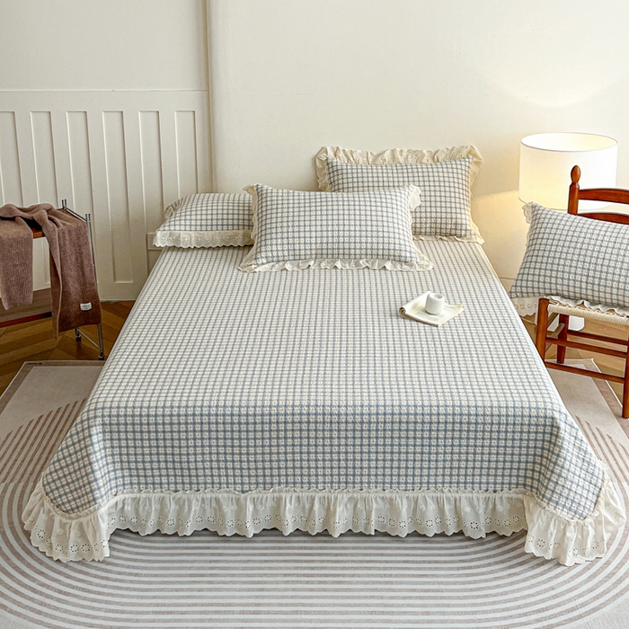 91家纺网 家纺一手货源 找家纺 羽爱家纺 2026新款全棉水洗韩版花边床盖四件套 花间春彩