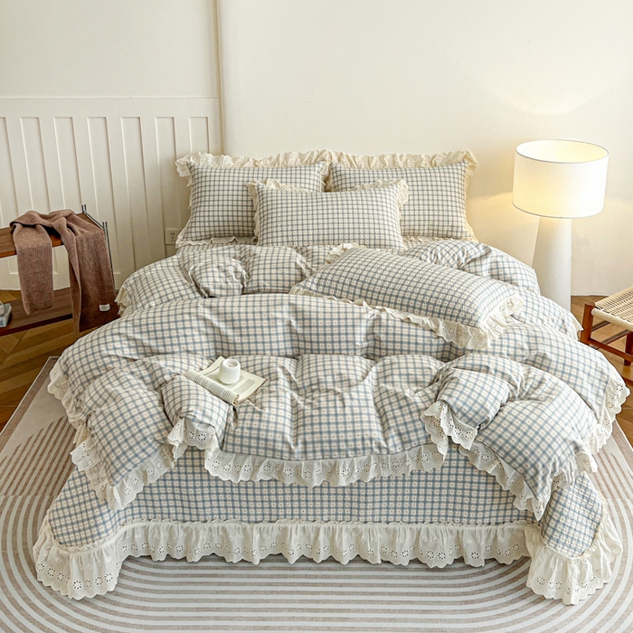 羽爱家纺 2026新款全棉水洗韩版花边床盖四件套 花间春彩