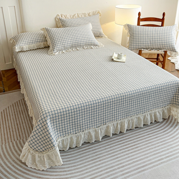 91家纺网 家纺一手货源 找家纺 羽爱家纺 2026新款全棉水洗韩版花边床盖四件套 花间春彩