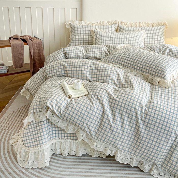 91家纺网 家纺一手货源 找家纺 羽爱家纺 2026新款全棉水洗韩版花边床盖四件套 花间春彩