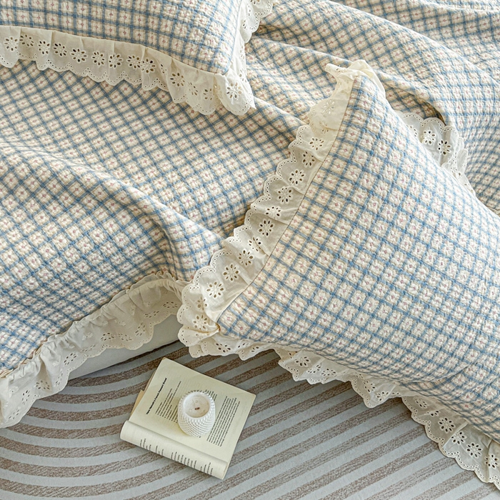 91家纺网 家纺一手货源 找家纺 羽爱家纺 2026新款全棉水洗韩版花边床盖四件套 花间春彩